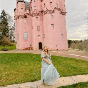 ASOS Design tulle puff sleeve maxi dress in dusty sage